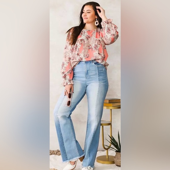 NWT Willow & Root Floral Boho Blouse SZ Large Pink Long Sleeve Peasant Top - Picture 2 of 5